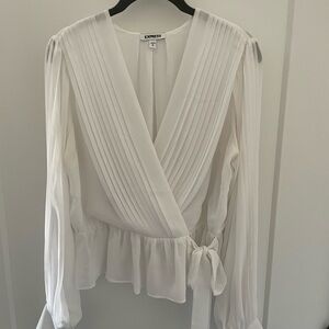 Express Ivory Pleated Wrap Blouse with Side Tie